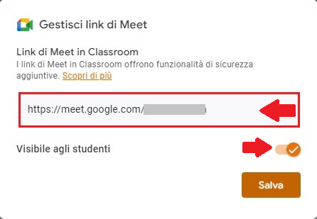 Link di Meet generato