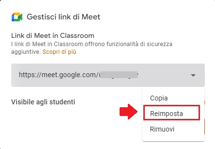 Reimposta il link di Meet per impedire accessi futuri non autorizzsti