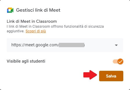 Salva  la lezione online creata