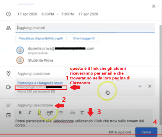 Salva la lezione programmata in calendar